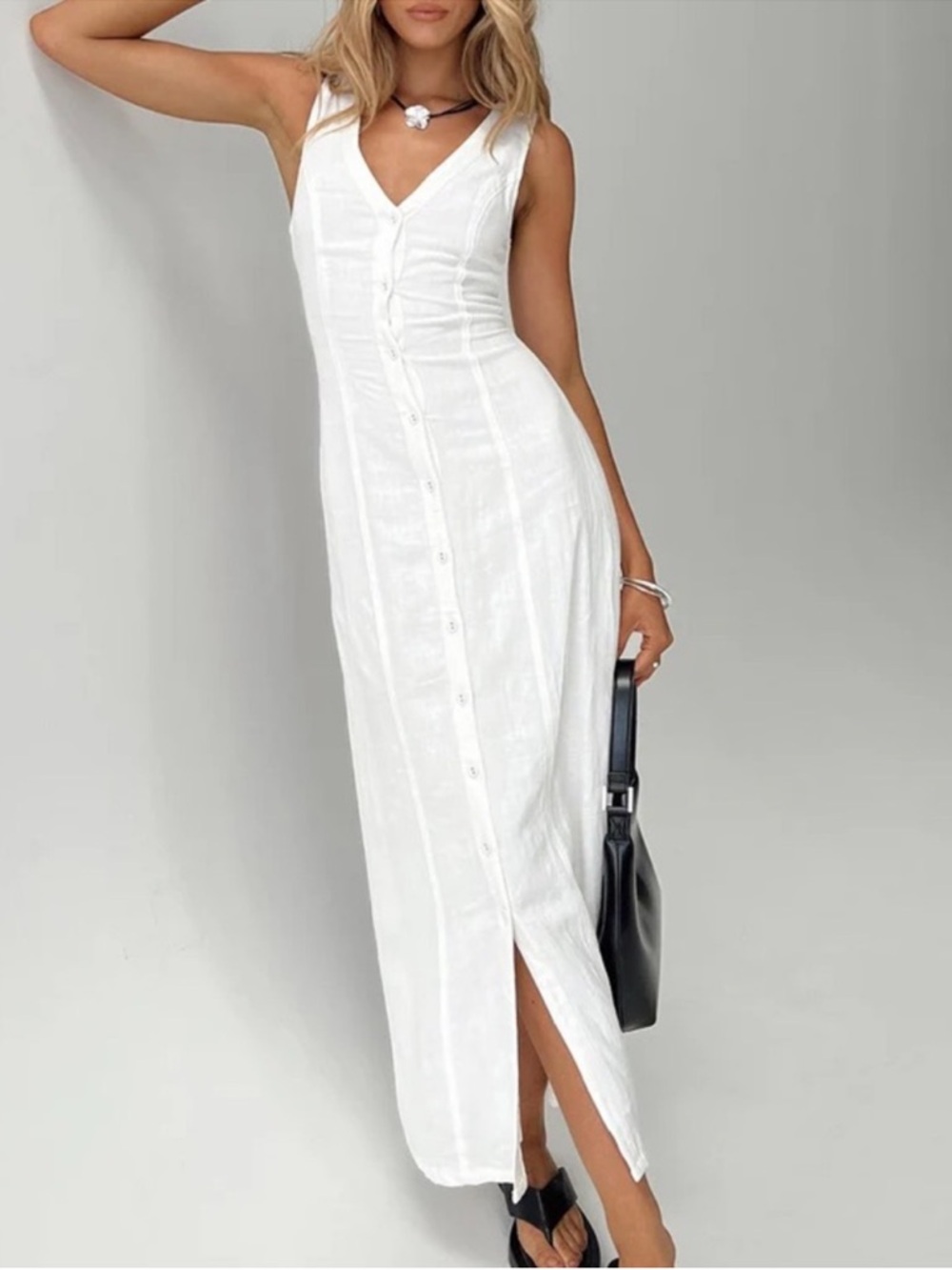 Princess Polly Summer Season Button Front Linen Blend Dress New! - Picture 3 of 15